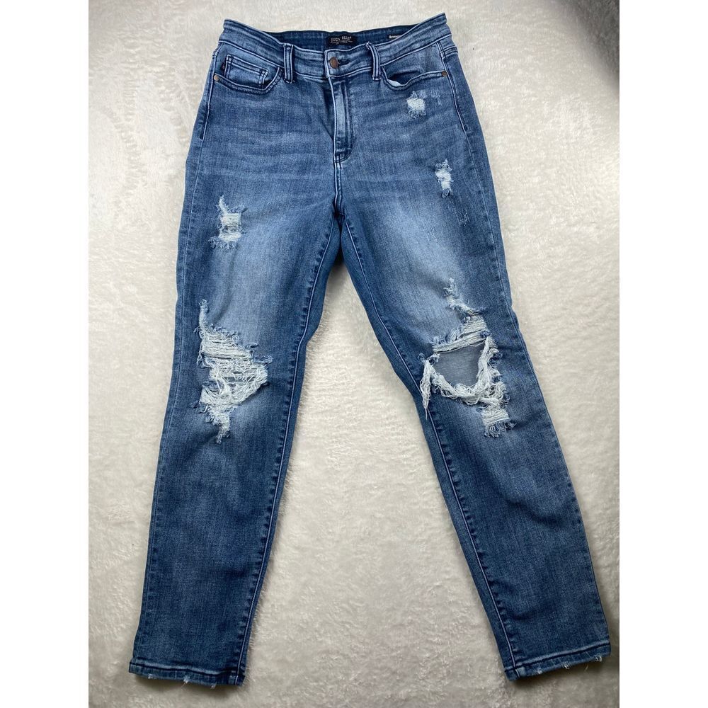 Judy Blue Women's Distressed Boyfriend Fit Denim Jeans w Ripped Detail Sz 11/30‎